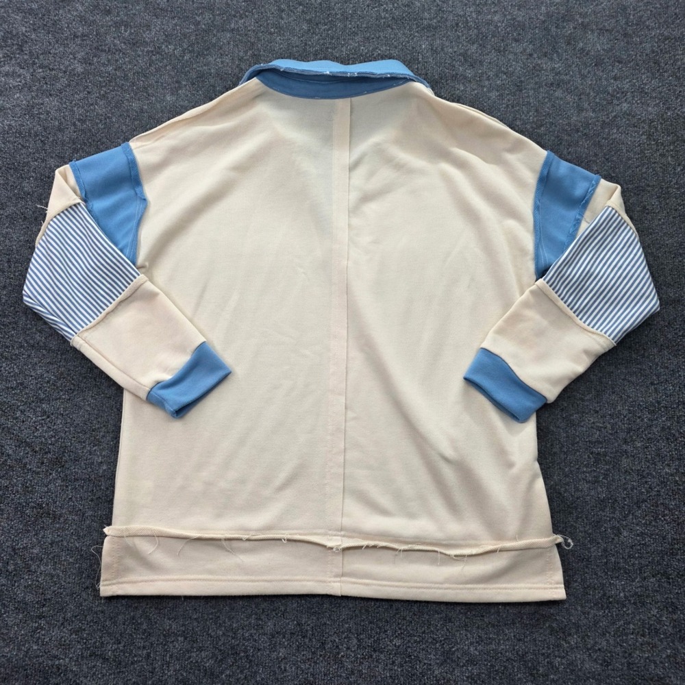 Altar'd State Polo Sweatshirt  Patchwork‎ Size M Cream Blue Women - Picture 2 of 9